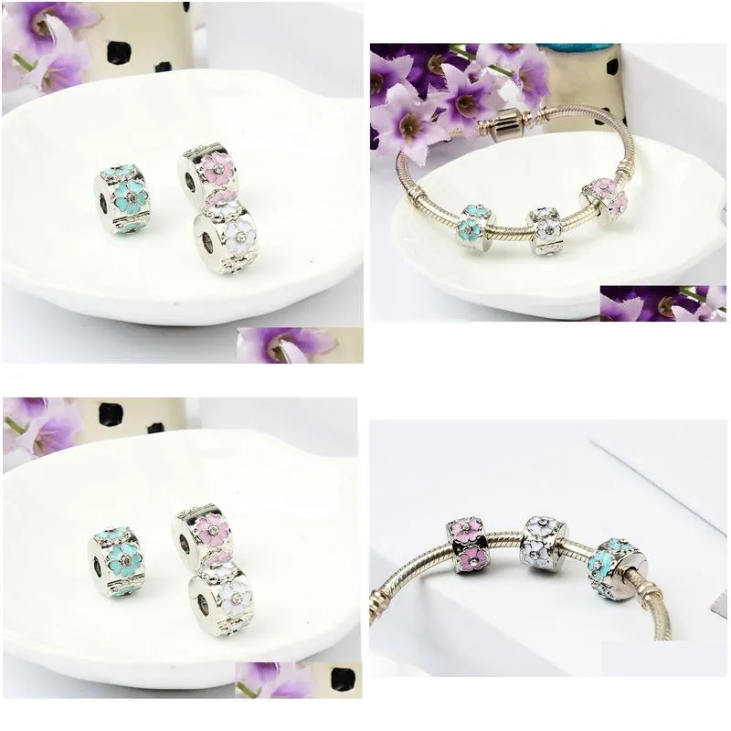 3 color painted daisy clip alloy charm bead fashion women jewelry stunning european style for pandora bracelet