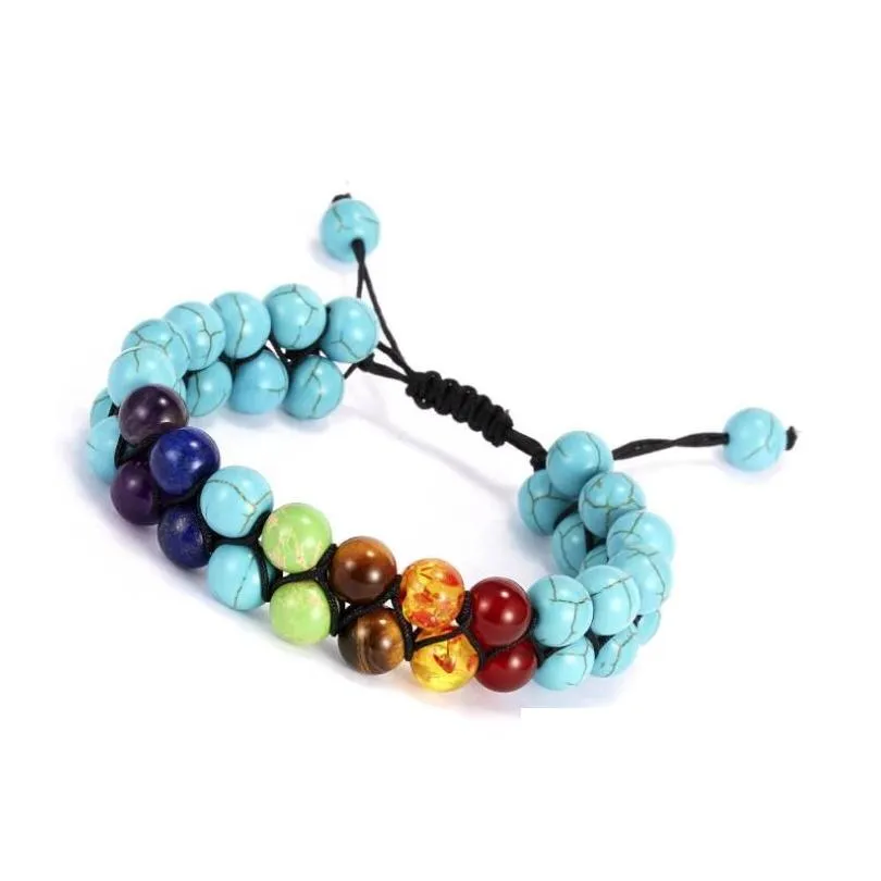  beaded bracelet 8mm seven chakra natural stone double weave adjustable yoga bracelet wy539