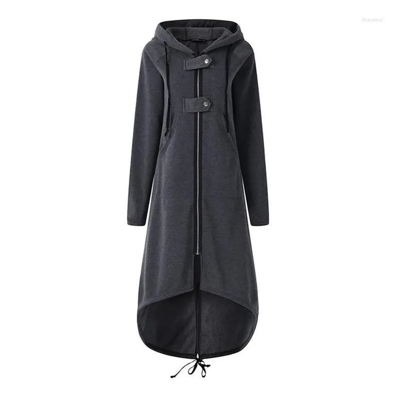 womens trench coats autumn winter women fashion hooded zipper long fleece causal solid irregular pocket