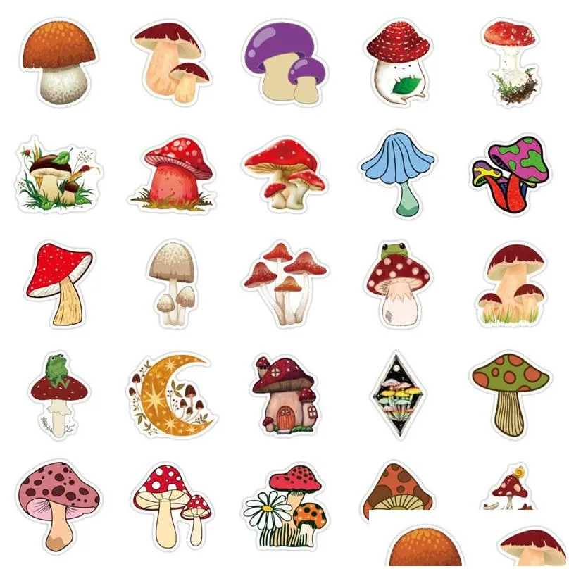 mushroom stickers 50 pcs vinyl waterproof sticker for laptop skateboard water bottles computer phone guitar bat stickers w462