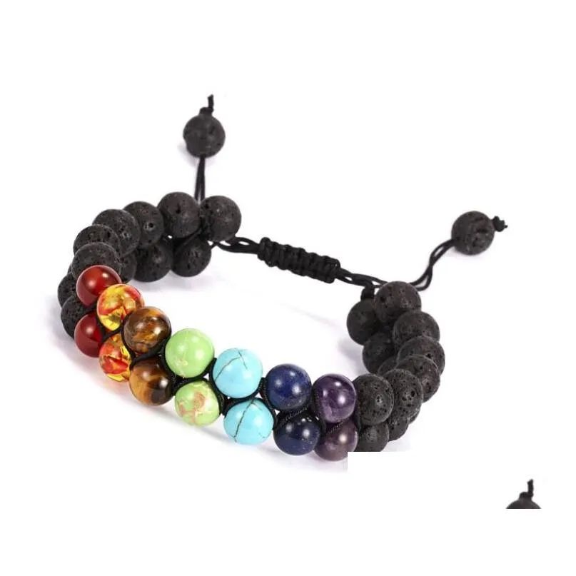  beaded bracelet 8mm seven chakra natural stone double weave adjustable yoga bracelet wy539