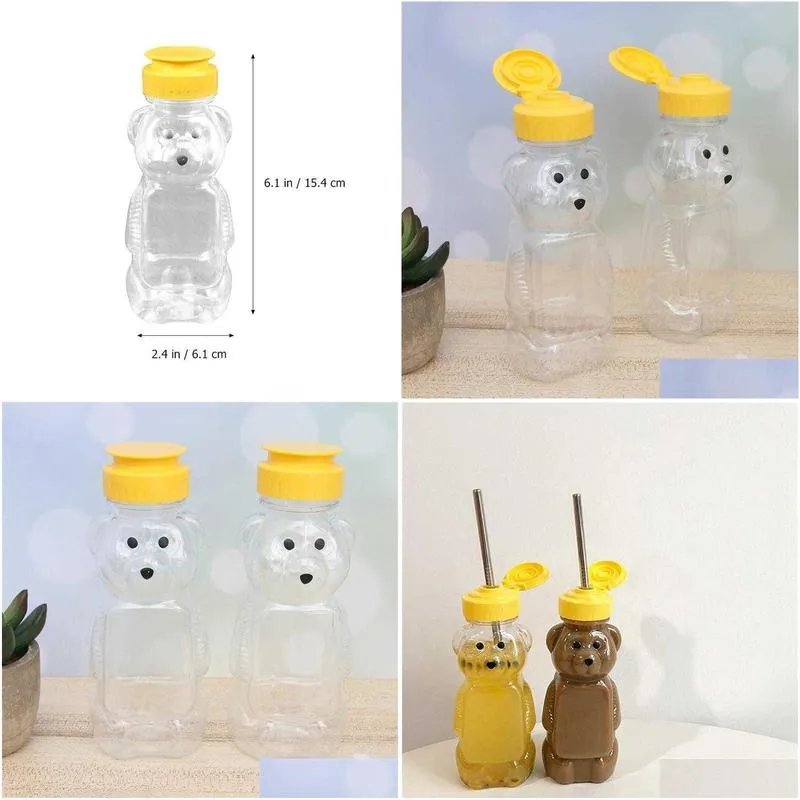 12pcs 240ml plastic squeeze condiment bottles bear shape honey sauce mustard jam dispenser 210626