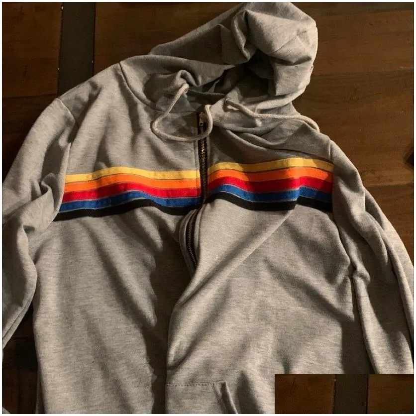 womens hoodies sweatshirts women fashion hoodie oversized rainbow stripe long sleeve sweatshirt zipper pocket coat jacket spring casual