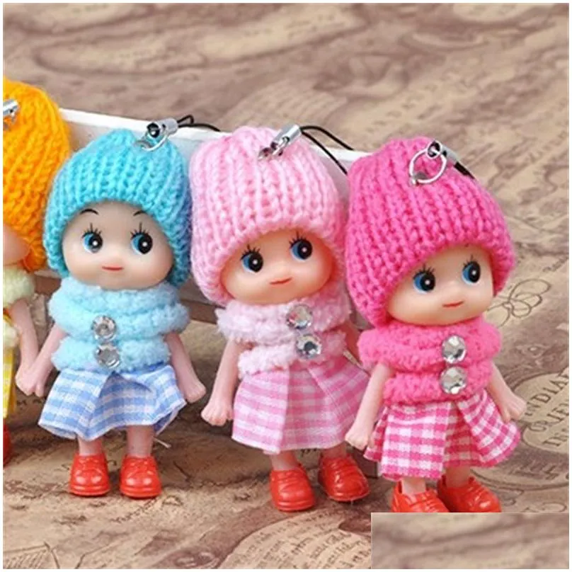 8cm clown mobile phone pendant plaid skirt knitted hat lovely doll mini girls ornaments toys gift dolls originality 0 6yg f2