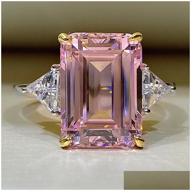 wedding rings geometric crystal square stone ring luxury female rainbow zircon dainty silver color big engagement for women edwi22