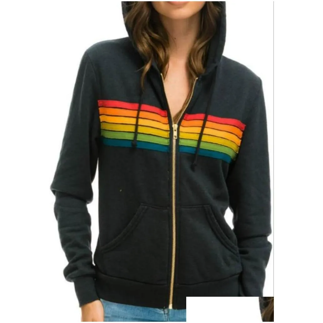 womens hoodies sweatshirts women fashion hoodie oversized rainbow stripe long sleeve sweatshirt zipper pocket coat jacket spring casual