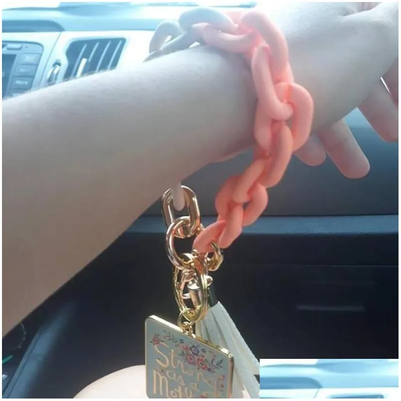 keychains keychain women accessories wholesale wristlet bangle bracelet cute acrylic link chain leather tassel phone charm key