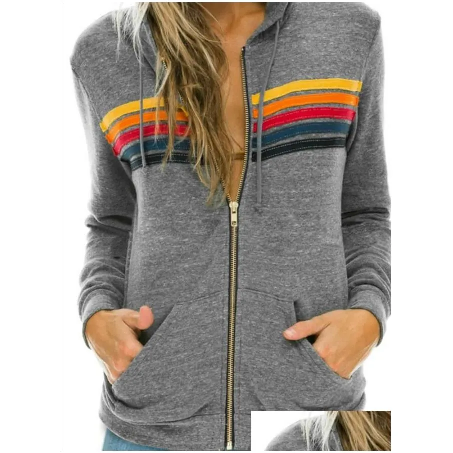 womens hoodies sweatshirts women fashion hoodie oversized rainbow stripe long sleeve sweatshirt zipper pocket coat jacket spring casual