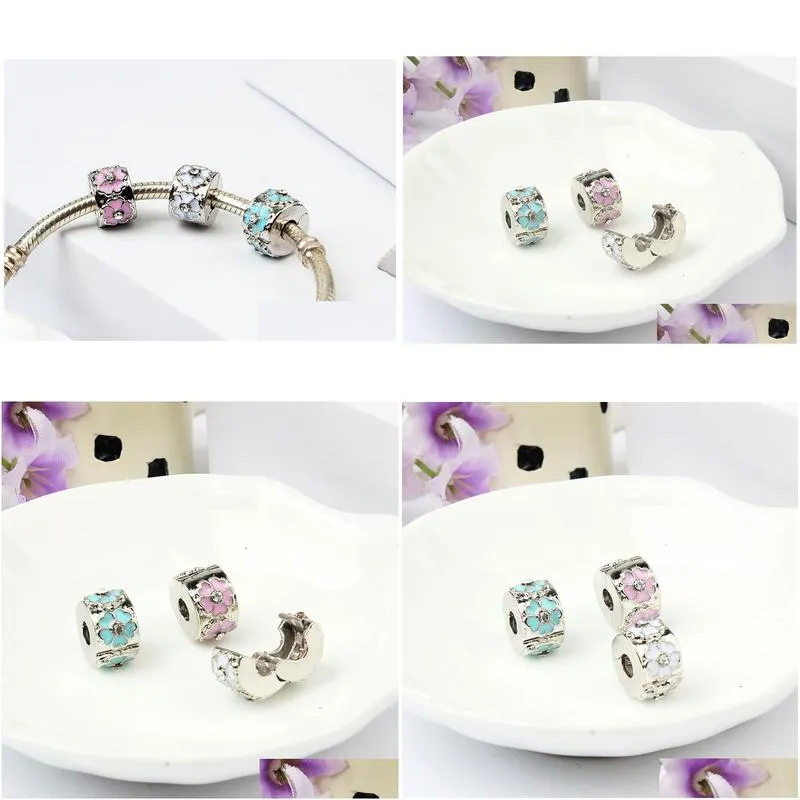 3 color painted daisy clip alloy charm bead fashion women jewelry stunning european style for pandora bracelet