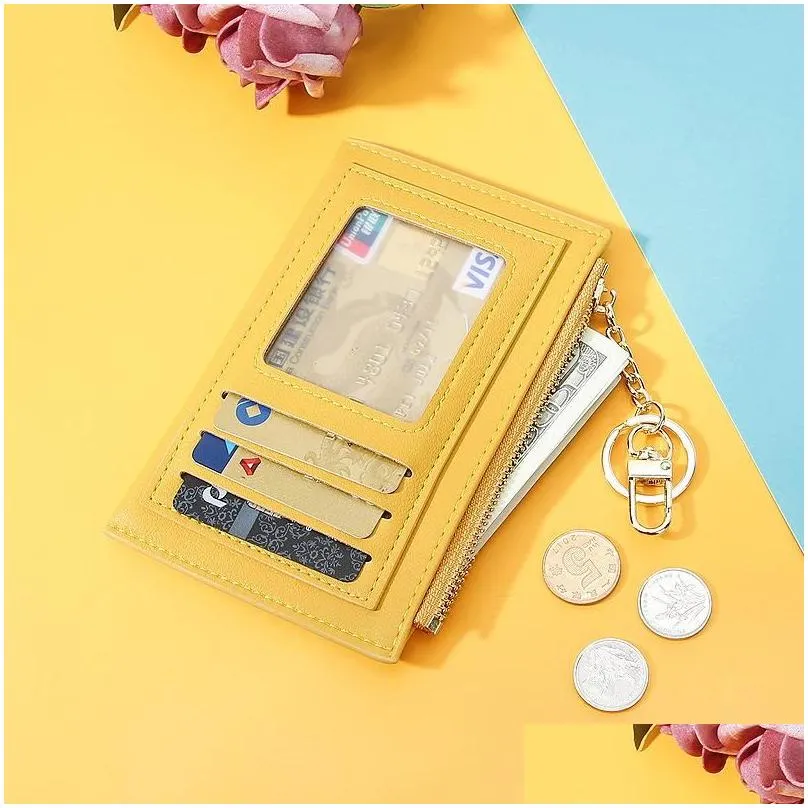 card holders 11 kinds solid color slim holder wallet keychain with zipper coin pocket for women luxury designer high quality porte