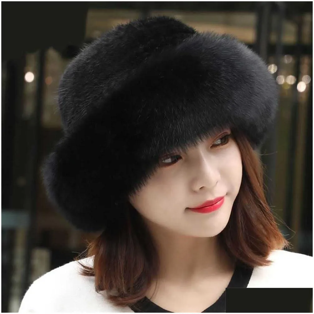 beanie/skull caps fashion womens furry winter faux fox fur brim faux fur hat berets warm cap t221020