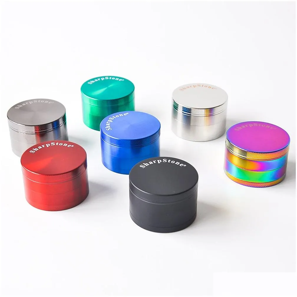 sharpstone grinder herb grinder smoking accessories metal zinc alloy tobacco herbal grinders 4 layers 40/50/55/63mm diameter 7 colors