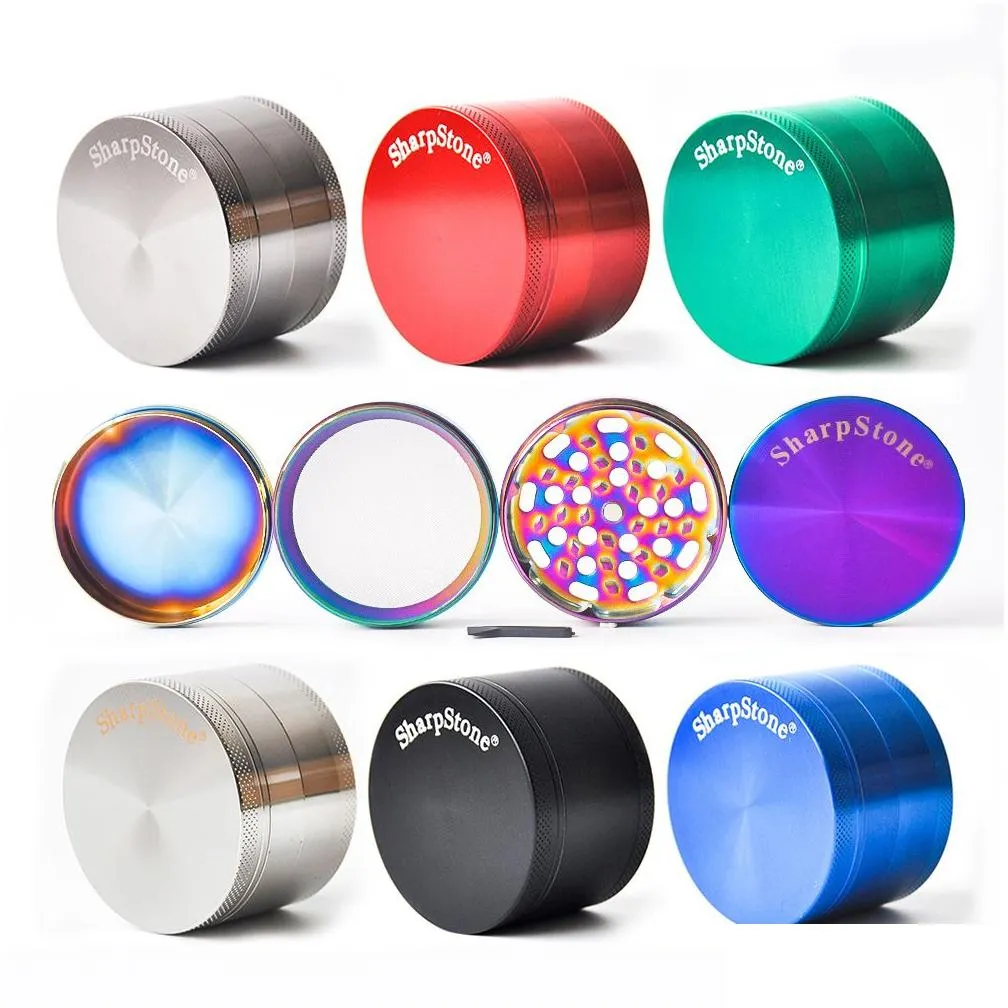 sharpstone grinder herb grinder smoking accessories metal zinc alloy tobacco herbal grinders 4 layers 40/50/55/63mm diameter 7 colors