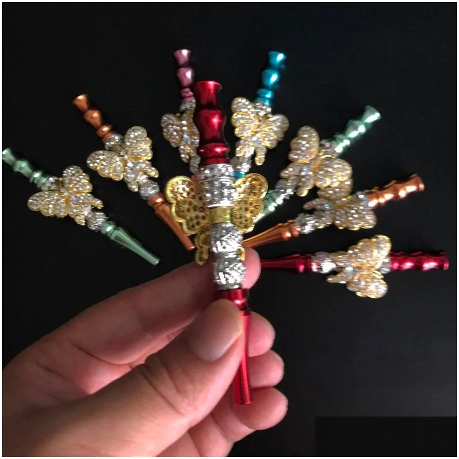 the latest handmade inlaid alloy hookah jewelry mouthpiece colorful shisha hookah mouth tip diamond hookah pipe blunt holder for