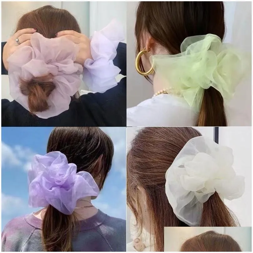 lady chiffon hair scrunchies women girl solid elastic bands hairs rope ponytail holder large intestine sports dance scrunchie 1498 b3