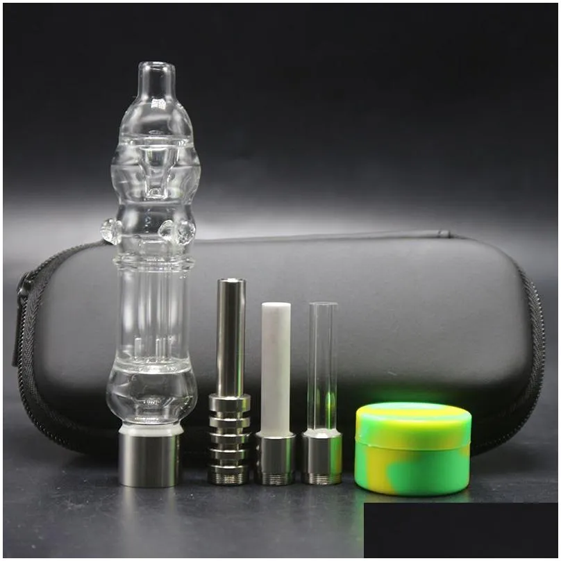 csyc nc026 smoking kit glass filter pipe with 510 titanium quartz nail silicone jar stainless tool comb dab rig for glass bongs