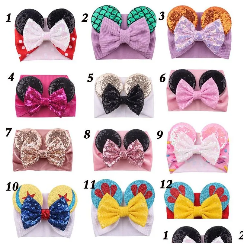 baby velvet hair belt solid color hairpin baby sequin glitter big bow clips mouse ear wide boutique headband baby girl hair accessories