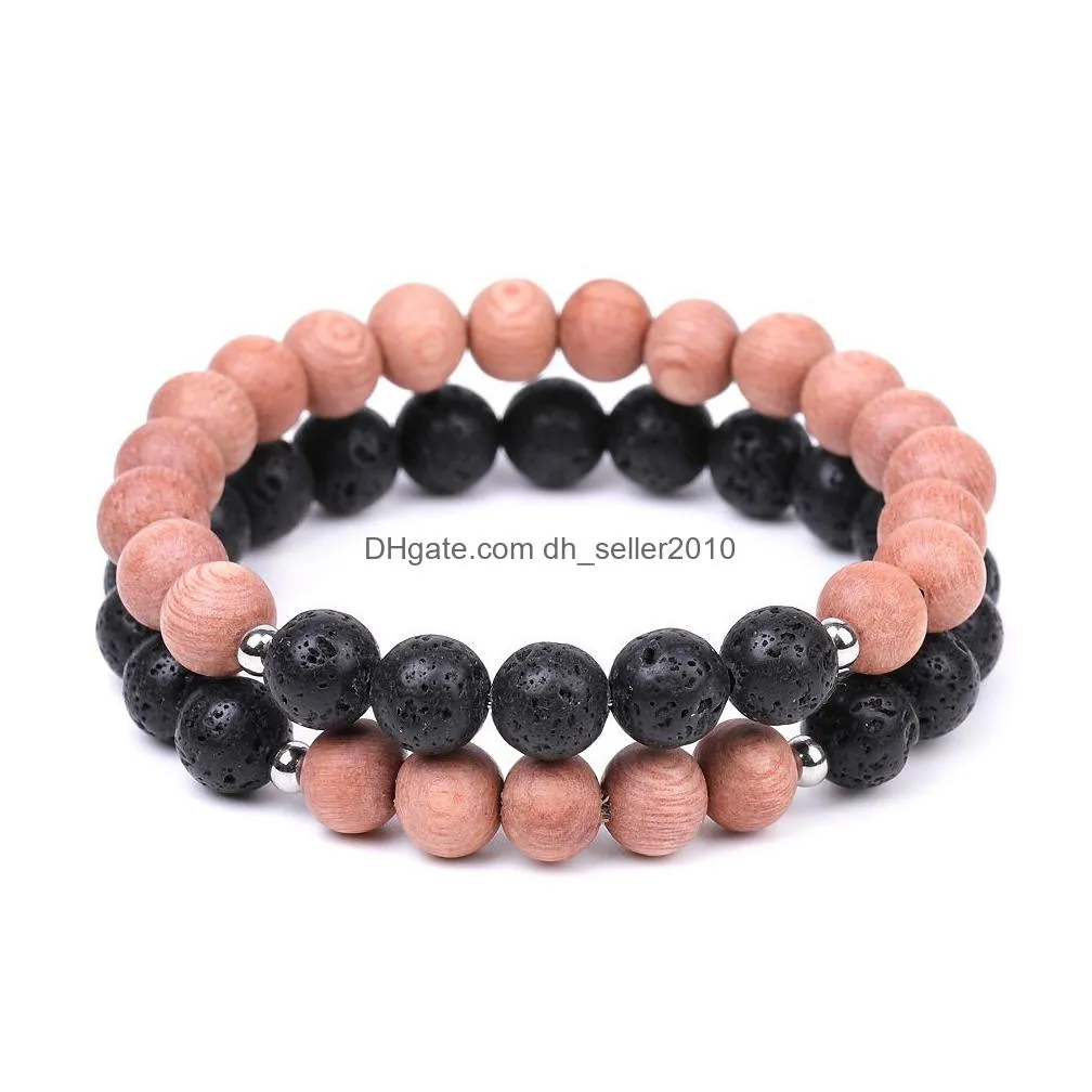 natural stone lave wood bead bracelet strands stainless steel bead elastic bracelets wristband for men women fashion jewlery