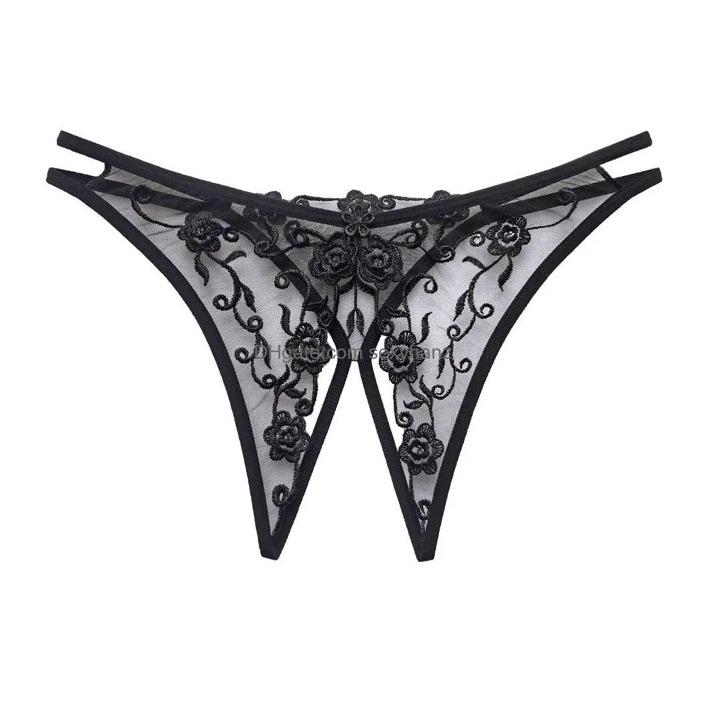 gauze see through open crotch g strings panties low rise flower embroidery thongs t back women underwear lace sexy lingerie will and