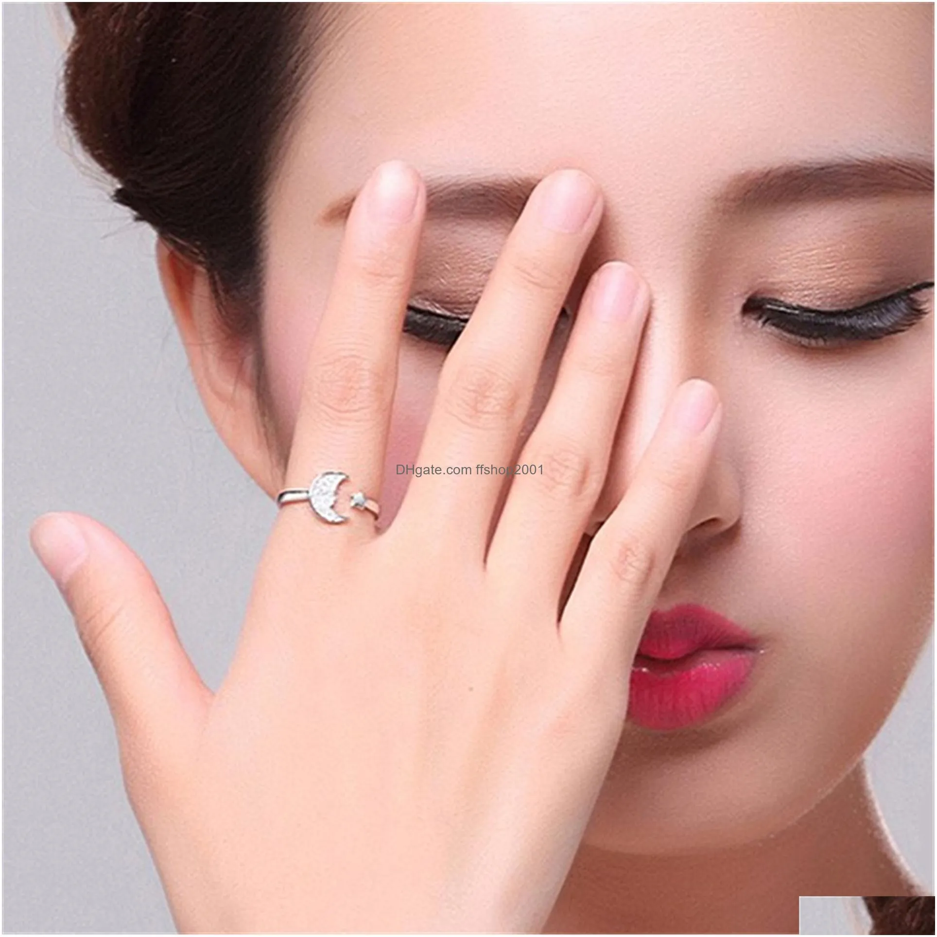 crystal moon star rings silver open adjustable ring fashion jewelry gift will and sandy