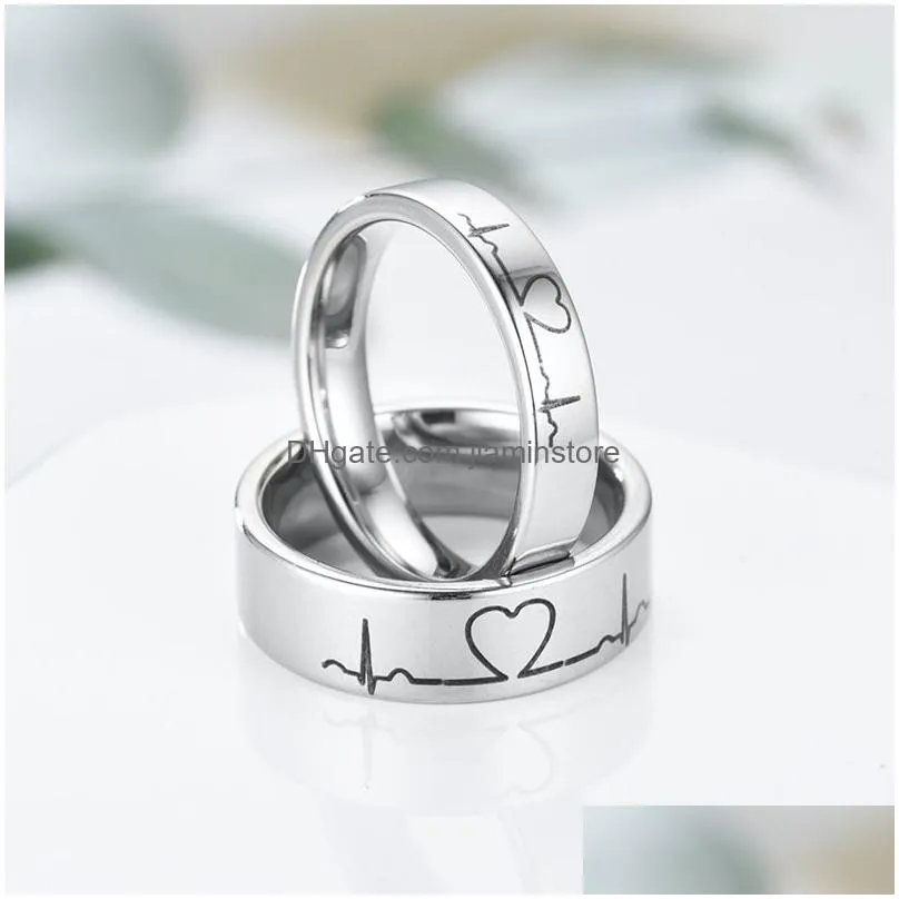 heartbeat electrocardiogram ring in stainless steel heart rate dainty soundwave rings minimalist medical jewelry