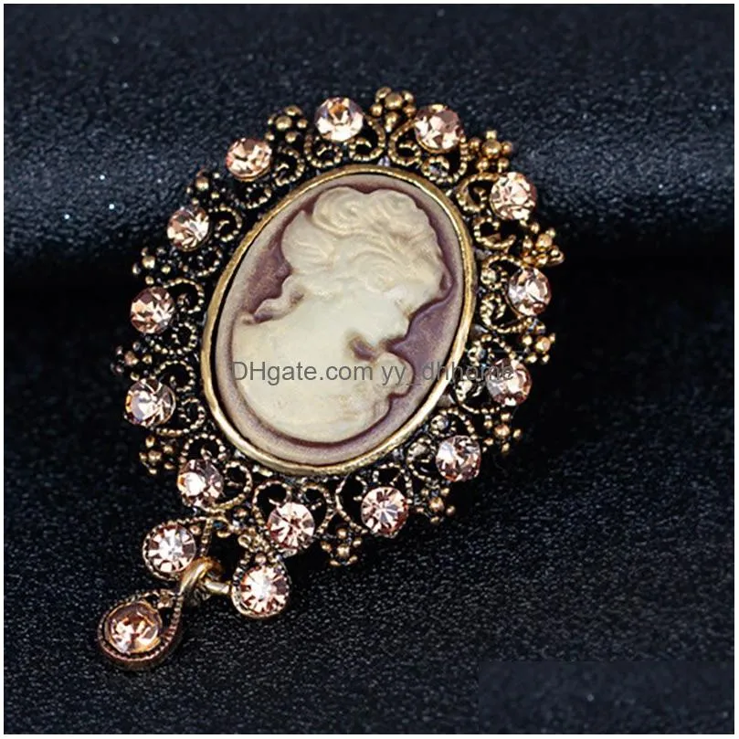 retro p o frame head portrait brooch pin fashion business suit tops corsage rhinestone brooches fashion jewelry gift