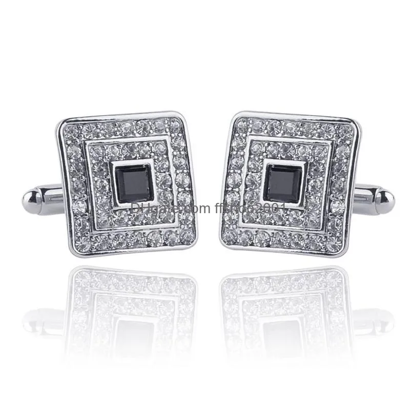 square diamond cufflinks gold formal shirts business suits cuff links button men fashion jewelry