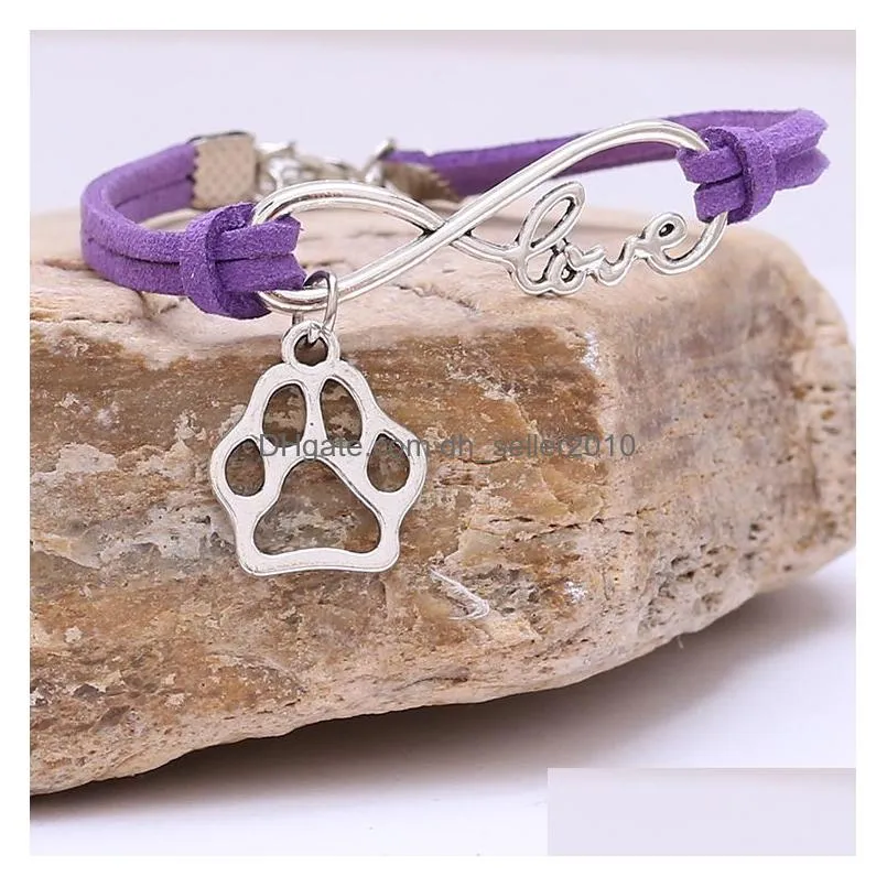 infinity love dog paw charm bracelet fashion bracelets for women kids jewelry gift blue purple black white