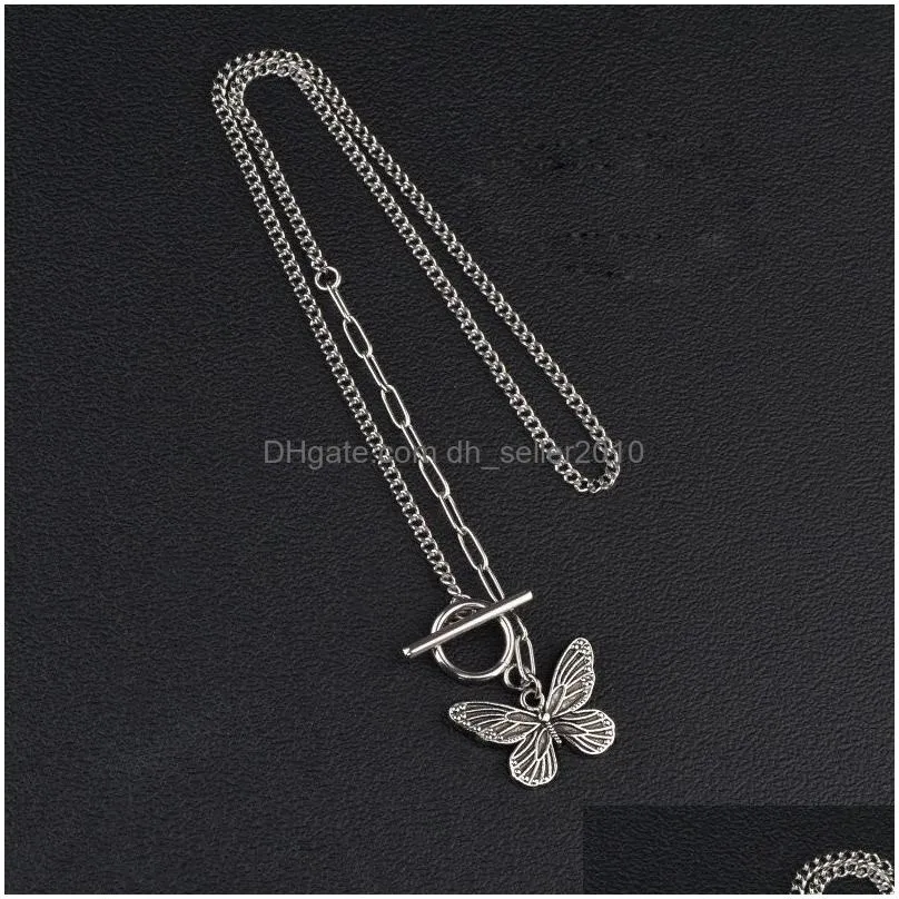 retro ancient silver butterfly necklace ot buckle clasp necklace pendants chains women fashion jewelry will and sandy gift