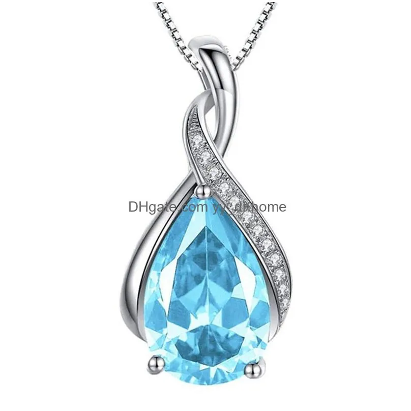 tear drop necklace blue red diamond pendant women necklaces birthday fashion jewelry gift will and sandy