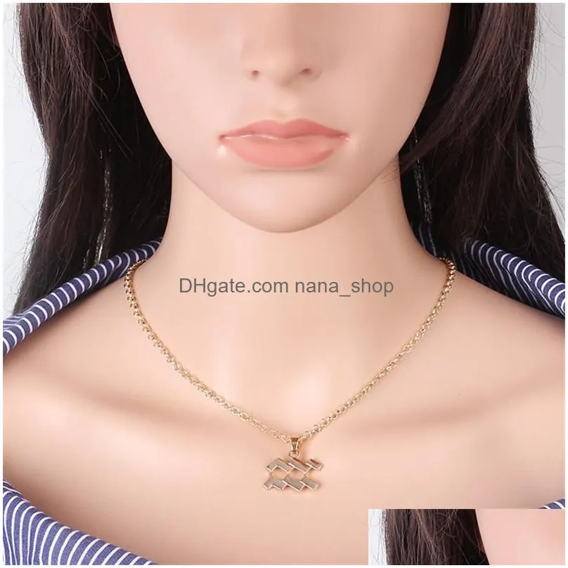 12 constellation necklaces pendants elegant fashon alloy zodiac sign choker necklace for women girls jewelry gift