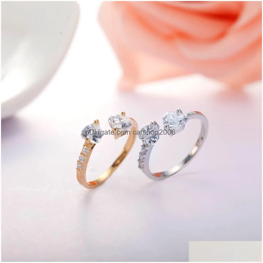 adjustable ring for women double heart zircon 4 color open finger rings proposal wedding gift fashion jewelry