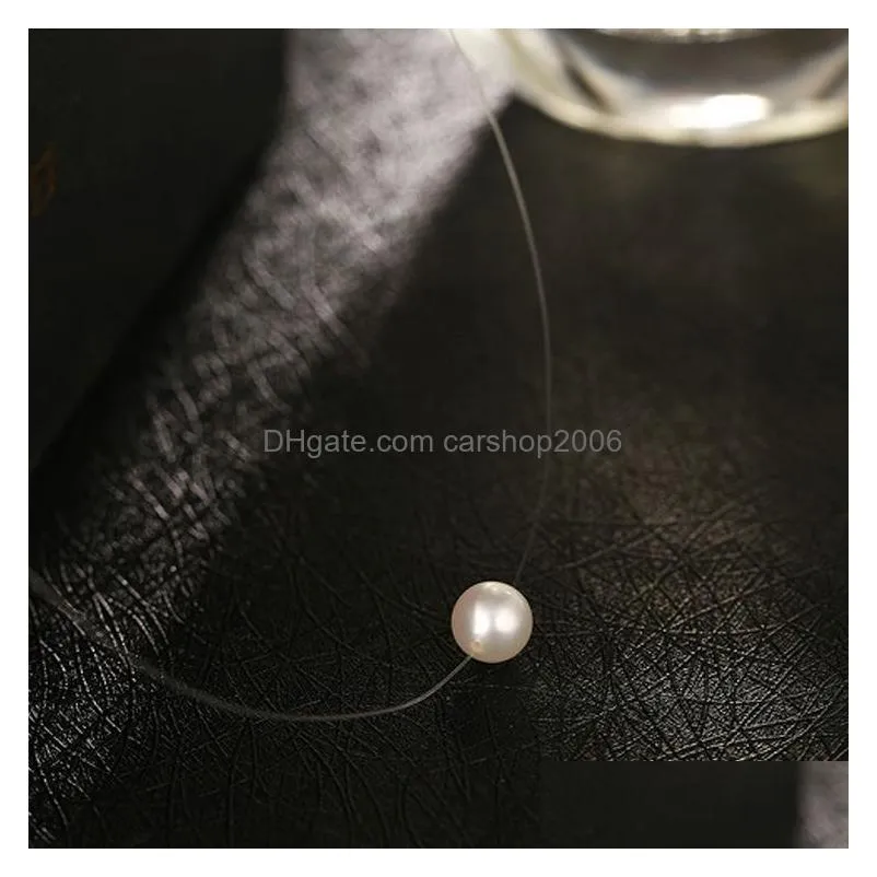 creative transparent fish line pendant female invisible pearl necklace cubic zirconia korean clavicle chain mermaid tears necklaces jewelry