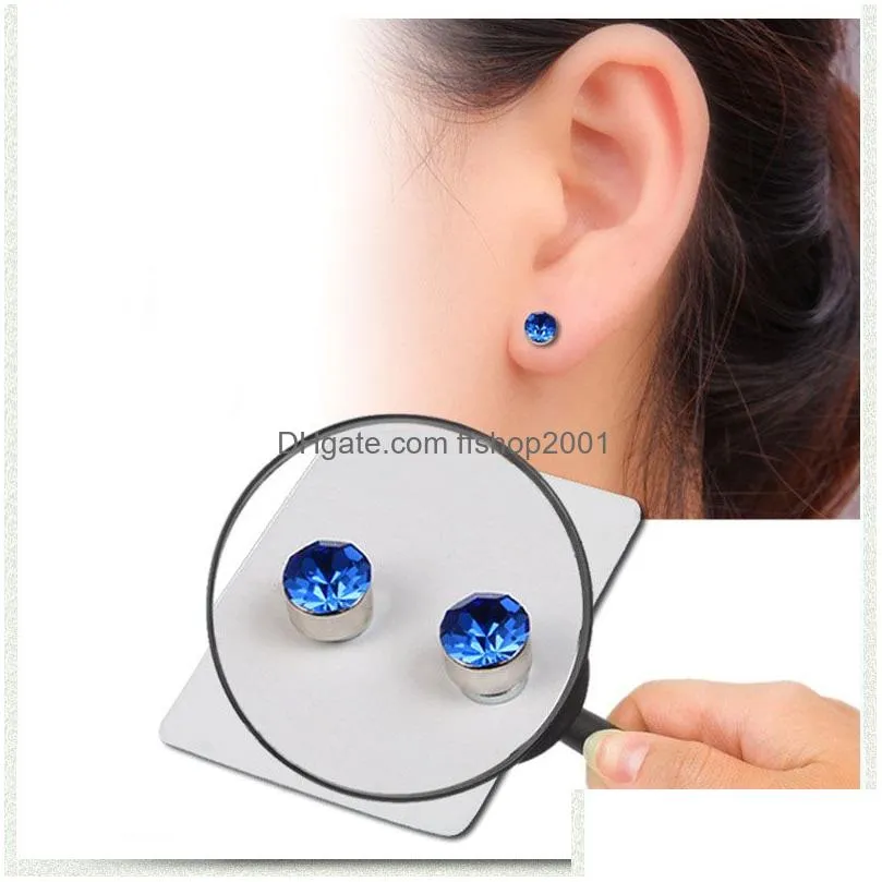 stainless steel magnet diamond earrings stud clip on no hole ear rings women mens fashion jewelry will and sandy