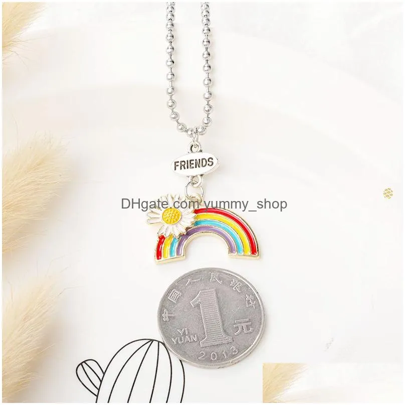 fashion daisy rainbow necklace enamel cartoon kids good friends forever pendant necklaces jewelry gift