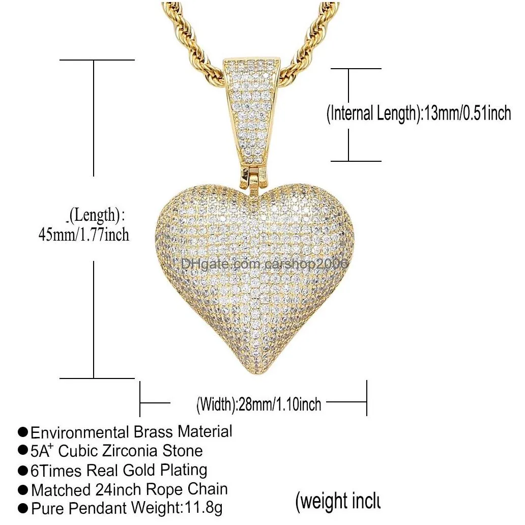 hip hop copper cubic zircon 18k gold heart necklace jewelry set 60cm chains combination joint hearts pendant diamond iced out necklaces for women men drop