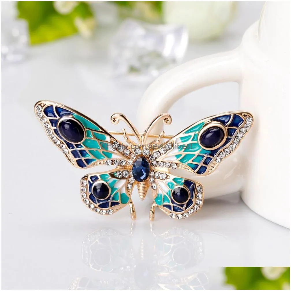 gold enamel butterfly brooch colorful diamond butterfly corsage scarf buckle dress suit brooches women fashion jewelry will and sandy