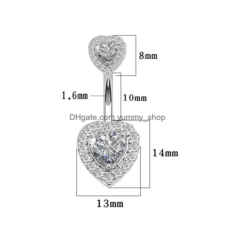 allergy stainless steel navel belly button rings button diamond heart body jewelry for women girls will and sandy