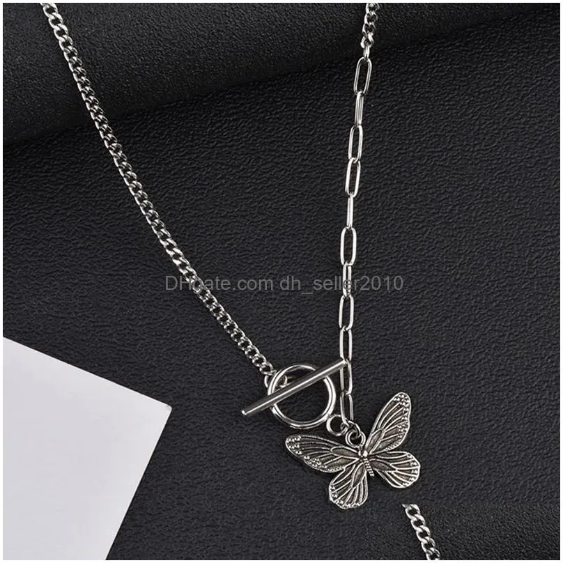 retro ancient silver butterfly necklace ot buckle clasp necklace pendants chains women fashion jewelry will and sandy gift