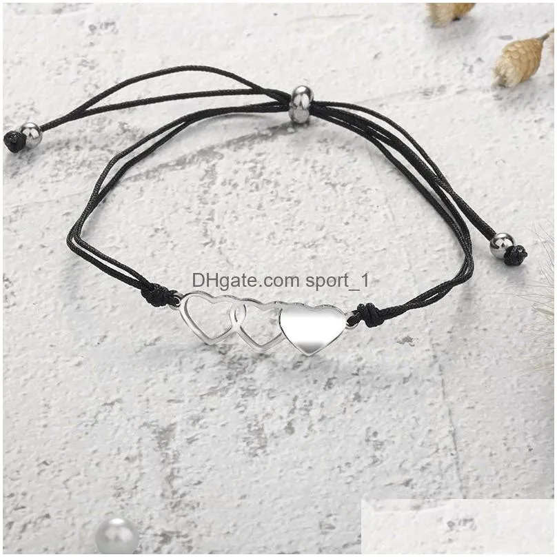 simple heart charm strand bracelet black color minimalist adjustable rope string lucky bracelets star for women men jewelry lover