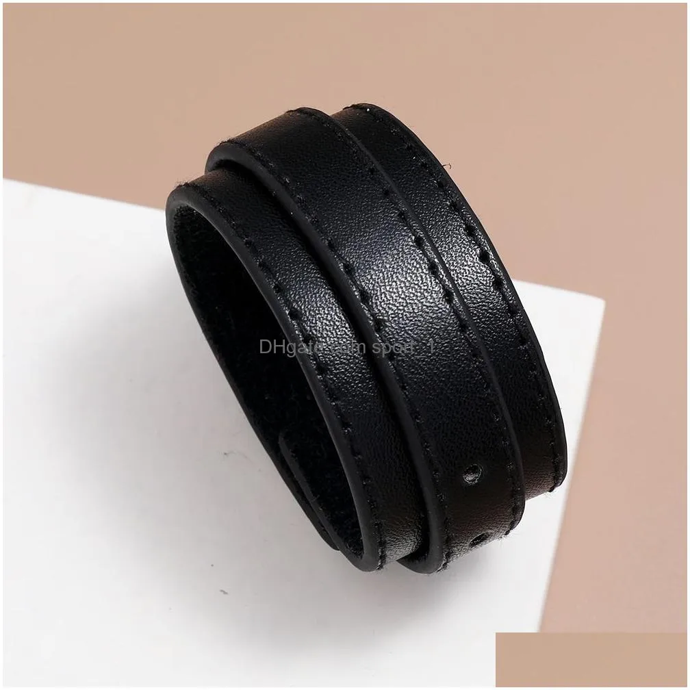 black pu bangle cuff pin buckle adjustable multilayer wrap bracelet wristand for men women will and sandy fashion jewelry