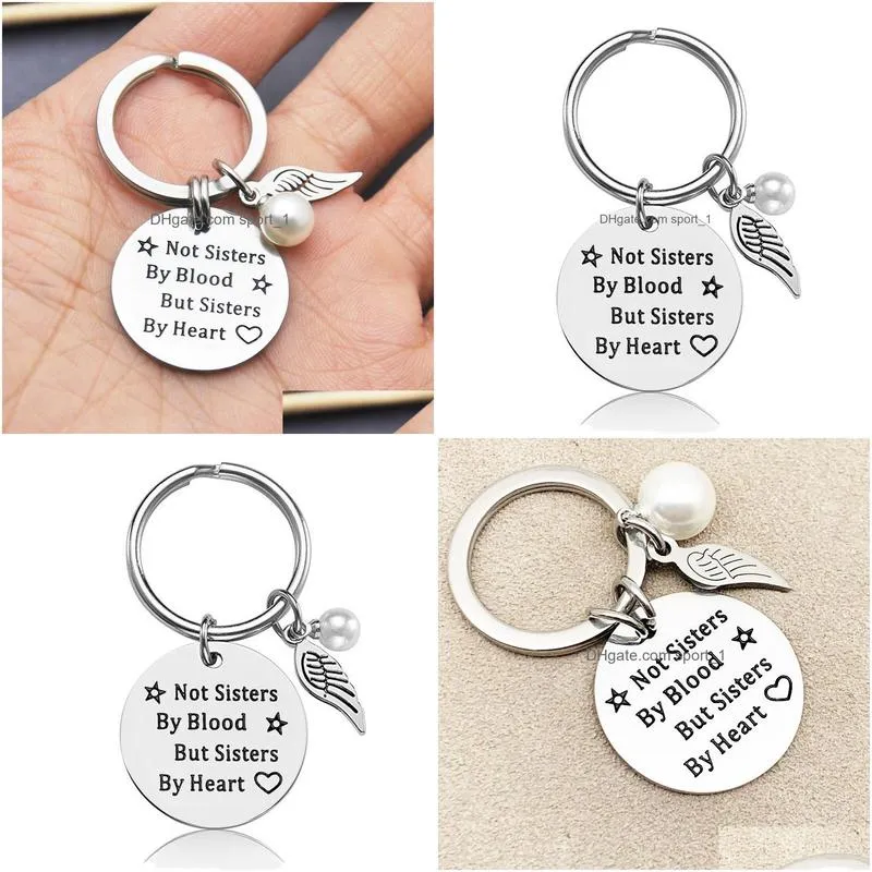 stainless steel key rings wing charm letter not sister keychains for friend fashion jewelry gift