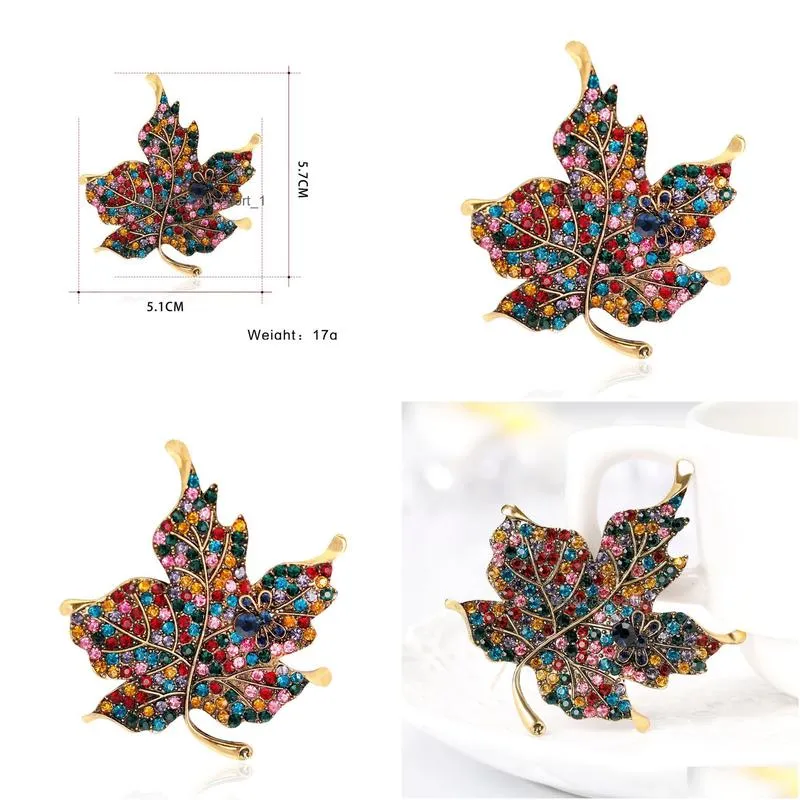 crystal maple leaf brooch gold diamond dress business suit brooches scarf buckle corsage women men fashion jewelry will and sandy gift