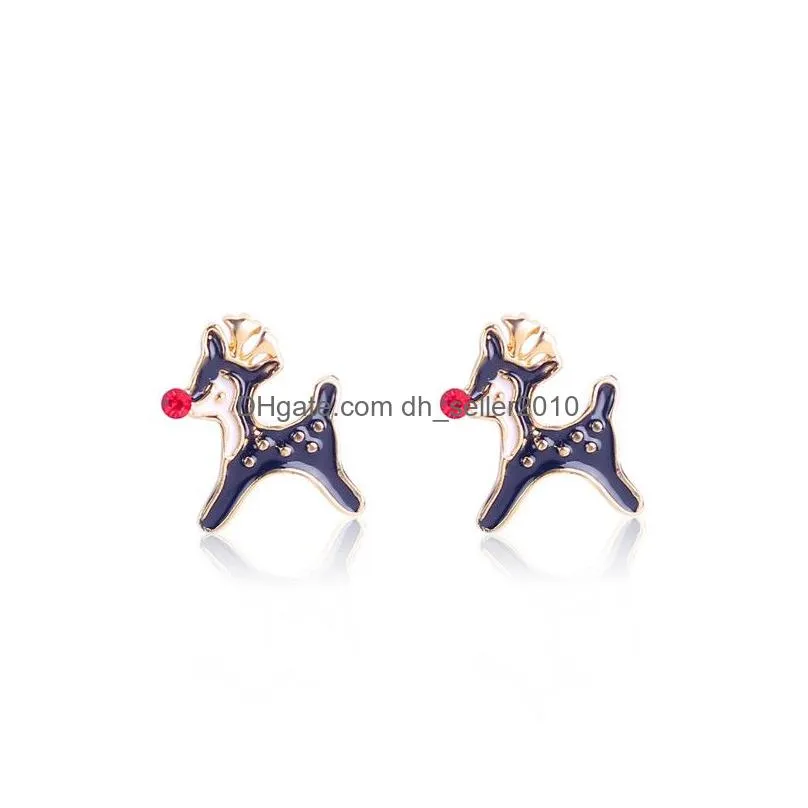 enamel crystal christams earrings santa reindeer snowflake stud earrings for girl women fashion jewelry will and sandy drop ship