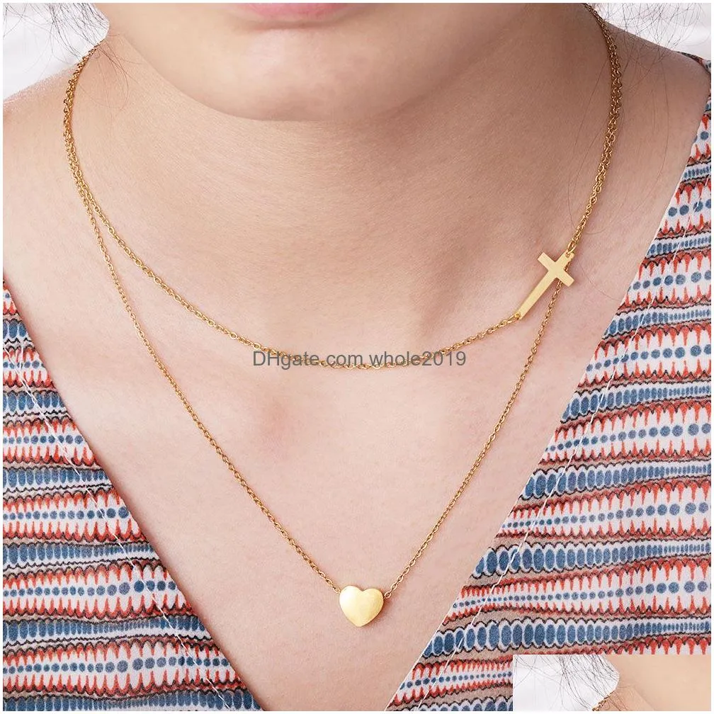 trendy layered tiny cross heart necklace gold chain necklaces for women girl silver choker party wedding jewelry