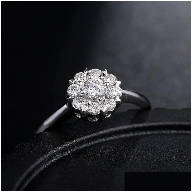silver flower diamond ring band women engagement wedding bridal rings fashion jewelry will and sandy