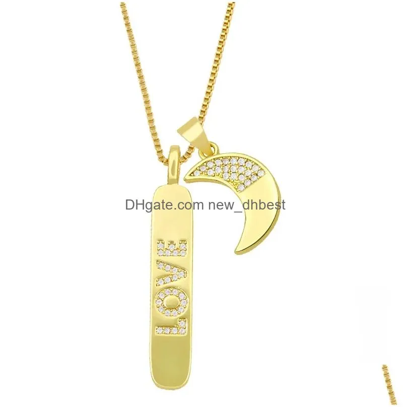 18k gold cubic zircon loe bar pendant necklace diamond moon star hand necklaces goden chain for women men hip hop fashion jewelry will and