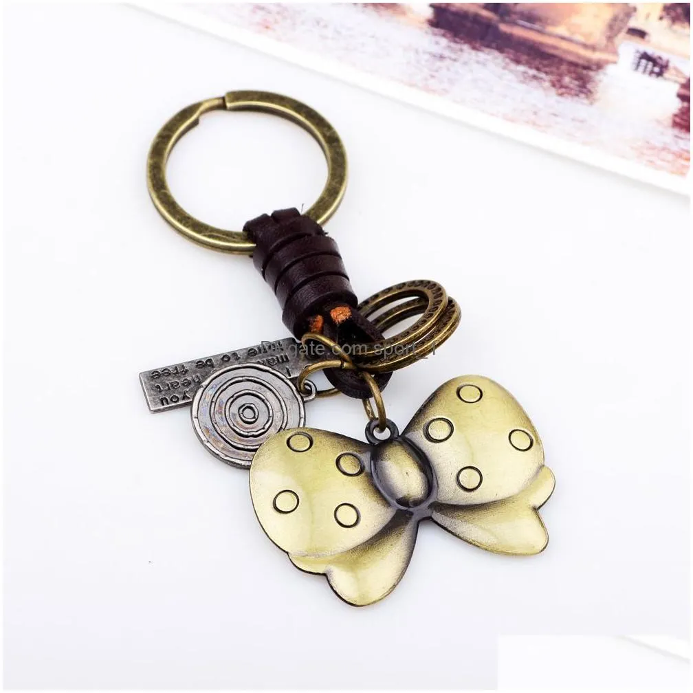 retro metal butterfly keyring leather key ring bag ornament fashion jewelry