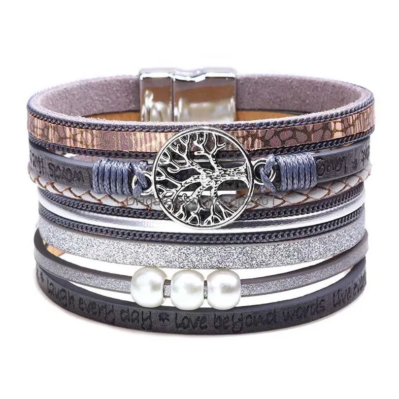 multilayer tree of life laugh every day bracelet magnetic buckle leather women bracelets wristband cuffs will and sandy fashion