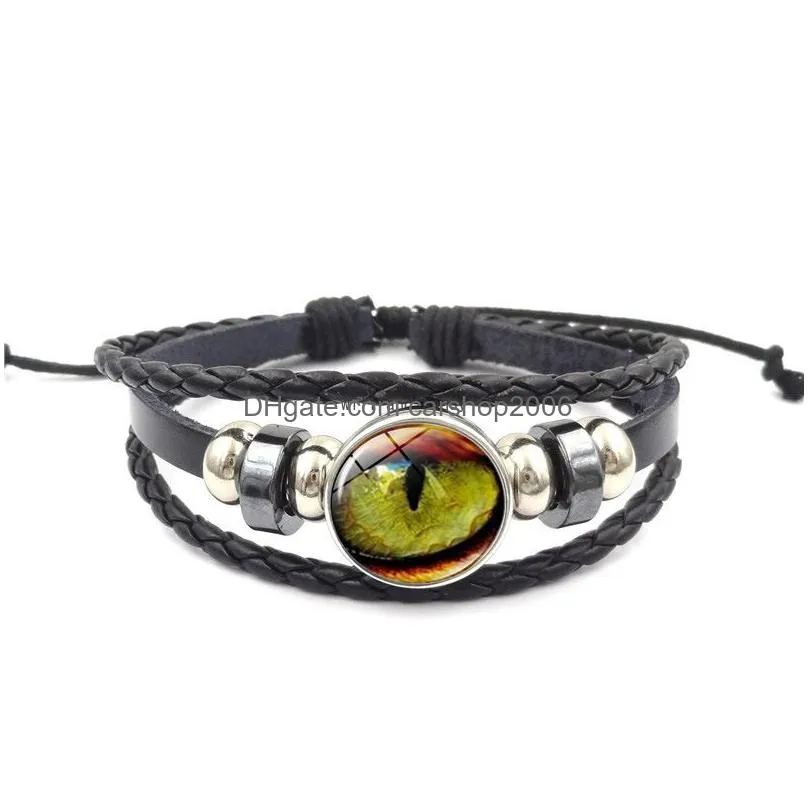animal dragon eye glass cabochon time gem bracelet vintage pu leather adjustble braided bracelets bangle cuff women men fashion jewelry will and
